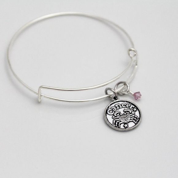 June Cancer Adjustable Charm Bangle - Handmade Zodiac Bracelet - Picture 7 of 11